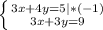 \left \{ {{3x+4y=5 | *(-1)} \atop {3x+3y=9}} \right.