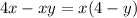 4x - xy = x(4 - y)