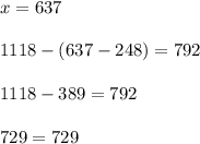 x=6371118-(637-248)=7921118-389=792729=729