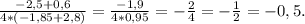 \frac{-2,5+0,6}{4*(-1,85+2,8)} =\frac{-1,9}{4*0,95} =-\frac{2}{4}=-\frac{1}{2}= -0,5.