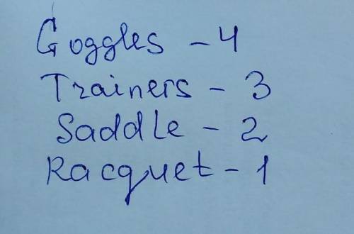 Match the words with their definitions. 4) Number of connections: 4 Goggles Trainers things that ten