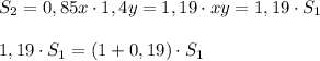 S_2=0,85x\cdot 1,4y=1,19\cdot xy=1,19\cdot S_11,19\cdot S_1=(1+0,19)\cdot S_1