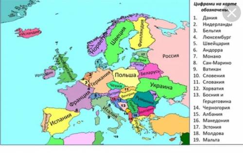 На контурную карту Европы разные цветом или штриховкой нанести по 2 страны, принадлежащих к разным т