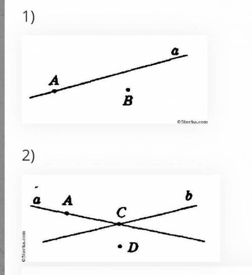 1. 1) Проведите прямую. Отметьте какую-нибудь точку A, ле- жащую на прямой, и точку В, не лежащую на