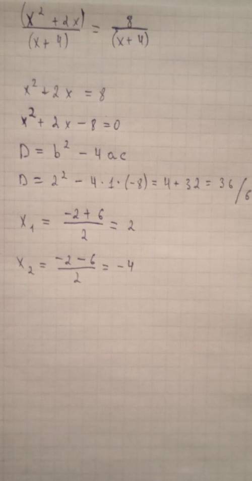 (x^2+2x)/(x+4)=8/(x+4) с решением