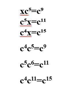 Замените x степенью с основание c так,чтобы полученное равенство было тождеством c²x=c⁵ xc⁵=c⁹c⁵x=c¹