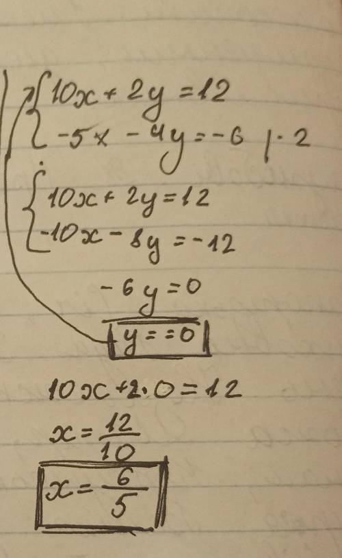 решить Методом сложения. 1. {x-3y=5 4x+9y=41 2. {10x+2y=12 -5x-4y=-6