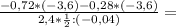 \frac{-0,72*(-3,6)-0,28*(-3,6)}{2,4*\frac{1}{2} :(-0,04)}=