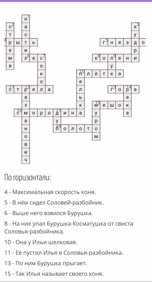 Сделать красворд на былину Илья Муромец и соловей разбойник С вопросами и ответами не большой​