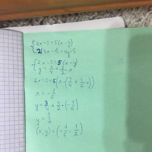 Система уравнений 2x-3=5(x-y)2(3x-1)=4y-5​