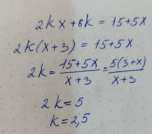 Найдите все значения k, при которых 2kx + 6k = 15 +5x