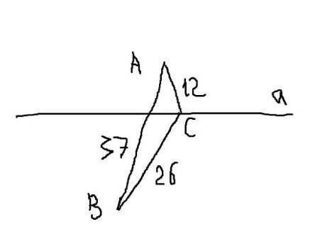1.15. 1) Точки А и В расположены по разные стороны от прямой а, Сєa, AB = 37 дм, АС = 12 дм, ВС = 26