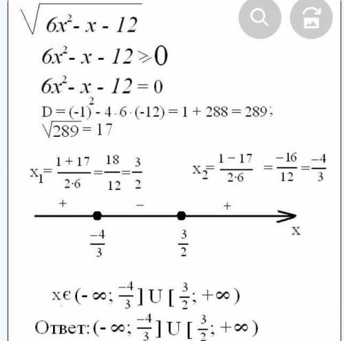 При каким значениях x выражения √6x^2-x-12 имеет смысл.​