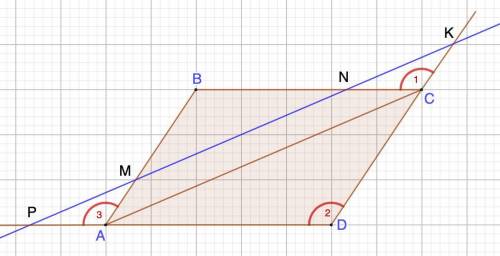 Параллельно диагонали АС параллелограмма ABCD проведена прямая, пересекающая отрезки AB и ВС в точка