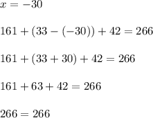 x=-30161+(33-(-30))+42=266161+(33+30)+42=266161+63+42=266266=266