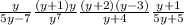 \frac{y}{5y-7} \frac{(y+1)y}{y^{7} } \frac{(y+2)(y-3)}{y+4} \frac{y+1}{5y+5}