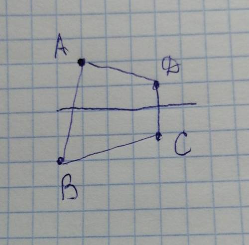 Дана некоторая прямая и точки А,B,C,D не лежащей на ней. Отрезки АВ и СD пересекают данную прямую, о