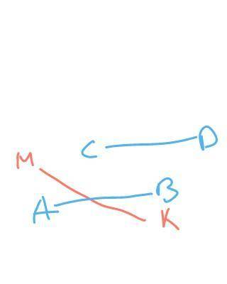 Задание 2. Начертите прямую МК и отрезки АВ и СД так, чтобы прямая МК пересекала отрезок АВ, но не п