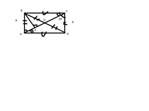 ABCD-прямокутник, ВК_|_АС, /_АСD=60°, Ab=8 cм. ЗнайдітьBD i OK​