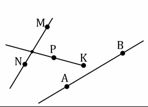 отметьте точки P и K и Проведите Луч KP Начертите прямую MN пересекающую Луч KP и прямую AB не перес