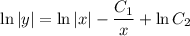 \ln |y| =\ln|x|-\dfrac{C_1}{x} +\ln C_2