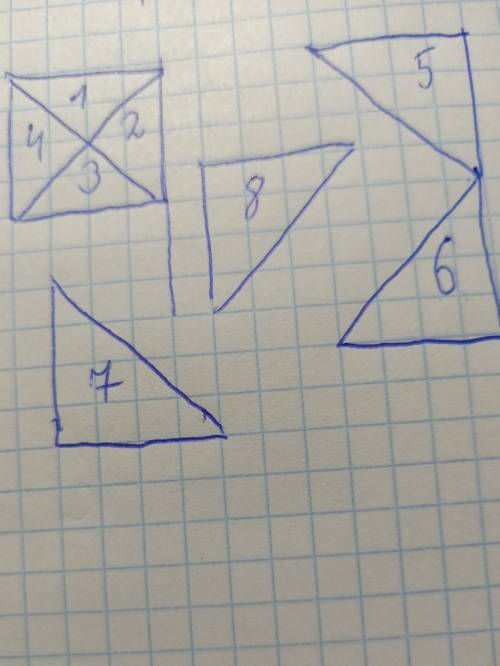 Андрей начертил квадрат,провёл в нём два отрезка. У негополучилось 8 треугольников. Как он сумел сде
