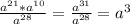 \frac{a^{21}*a^{10} }{a^{28} } =\frac{a^{31} }{a^{28} } =a^{3}
