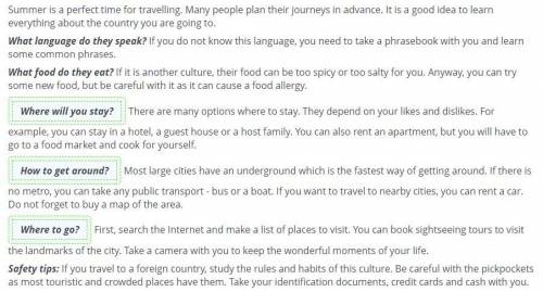 Read the text about travelling tips and put missing headings in the text. Travel tipsSummer is a per