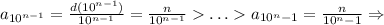 a_{10^{n-1}}=\frac{d(10^{n-1})}{10^{n-1}}=\frac{n}{10^{n-1}}\ldots a_{10^n-1}=\frac{n}{10^n-1}\Rightarrow