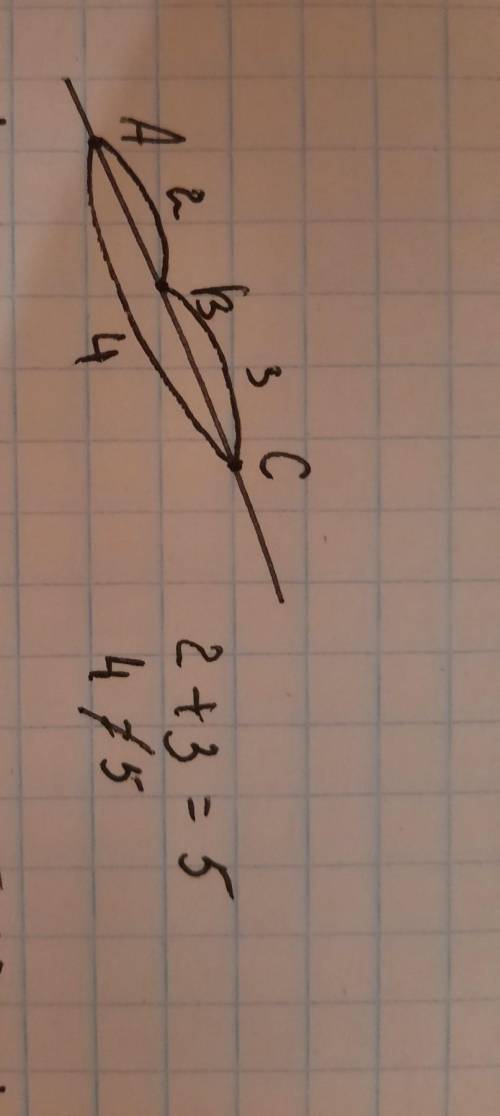 Могут ли точки А,В,С принадлежат одной прямой,если АВ= 2 см ВС=3 см АС= 4 см,и можете вы сделать это