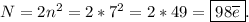 N = 2n^{2} = 2*7^{2}=2*49= \boxed{98 \overline{e} }.