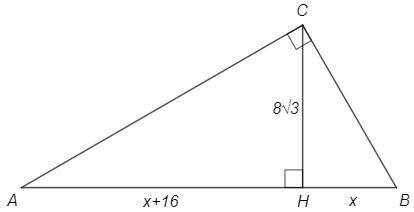 В прямоугольном треугольнике высота, проведенная к гипотенузе, равна 8√3 и делит гипотенузу на отрез