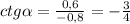 ctg\alpha =\frac{0,6}{-0,8}=-\frac{3}{4}