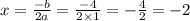 x = \frac{ - b}{2a} = \frac{ -4 }{2 \times 1} = - \frac{4}{2} = - 2
