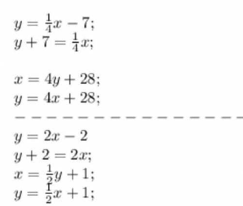 Очень Постройте взаимно обратные функции: У=1/4 х - 7У= 2х-2С рисунком и решением