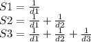 S1 = \frac{1}{d1} \\S2 = \frac{1}{d1} + \frac{1}{d2}\\S3 = \frac{1}{d1} + \frac{1}{d2} + \frac{1}{d3} 