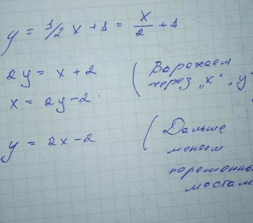 Найдите функцию, обратной к данной y=1/2x+1