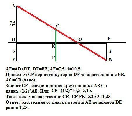 В разных сторонах от прямой даны точки A и B на расстояниях 7,7 см и 2,7 см от прямой соответственно