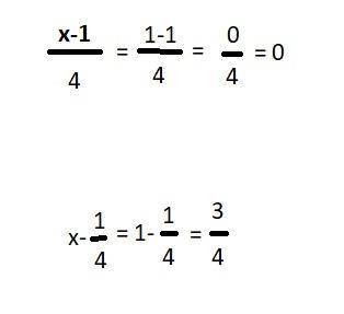 Найдите значение дроби x-1/4 при x=1