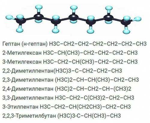 Назвіть напівструктурні формули ізомерних гептанів?