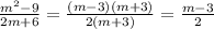 \frac{m^2 - 9}{2m+6} = \frac{(m-3)(m+3)}{2(m+3)} = \frac{m-3}{2}