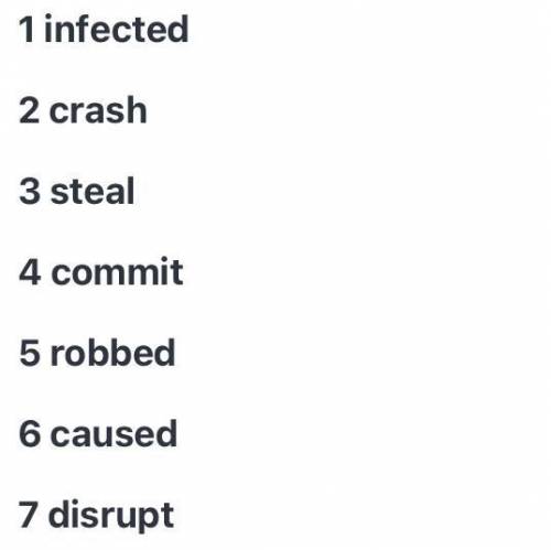 4 * fill in: steal, robbed, commit, caused, infected, disrupt, crash. 1 a virus … … our computer net