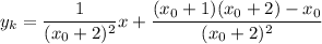 y_k=\dfrac{1}{(x_0+2)^2}x+\dfrac{(x_0+1)(x_0+2)-x_0}{(x_0+2)^2}