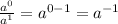\frac{a^0}{a^1}=a^{0-1}=a^{-1}