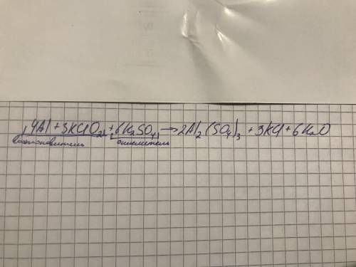 Урівняти конфіцієнти методом електронного балансу, визначити окисник та відновник Al+KCLO2+H2SO4=AL2