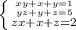 \left \{ {{xy+x+y=1} \atop {yz+y+z=5}} \atop {zx+x+z=2}} \right