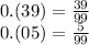 0.(39) = \frac{39}{99} \\ 0.(05) = \frac{5}{99}