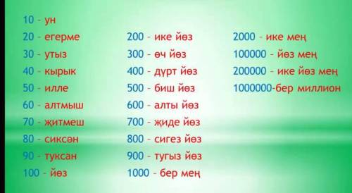 10 чисел на казахском трех знатчные числа