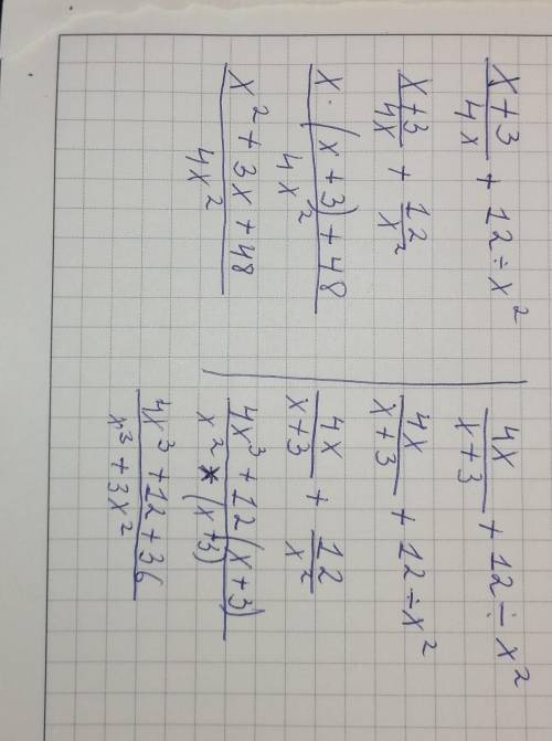 Х+3\4х+12:х² решите (это обозначает дробь ,, \ ,,)
