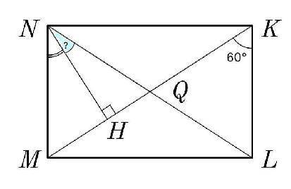 MNKL - прямоугольник. Чему равен угол QNH?